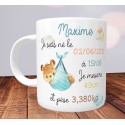 Mug Naissance Faire part modèle Ourson Garcon - Avec photo - Personnalisable