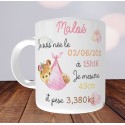 Mug Naissance Faire part modèle Ourson Fille - Avec photo - Personnalisable