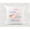 Coussin naissance personnalisé Ourson Fille - Cadeau Naissance Fille