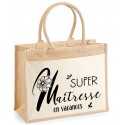 Grand Sac Cabas en toile de Jute Super Maitresse en Vacances