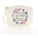 Trousse Pochette personnalisée " Super témoin" petites fleurs bleues et roses