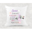 Coussin naissance personnalisé Raton laveur fille - Cadeau Naissance Fille