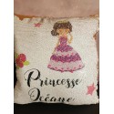 Housse coussin sequins personnalisée - Princesse + Prénom