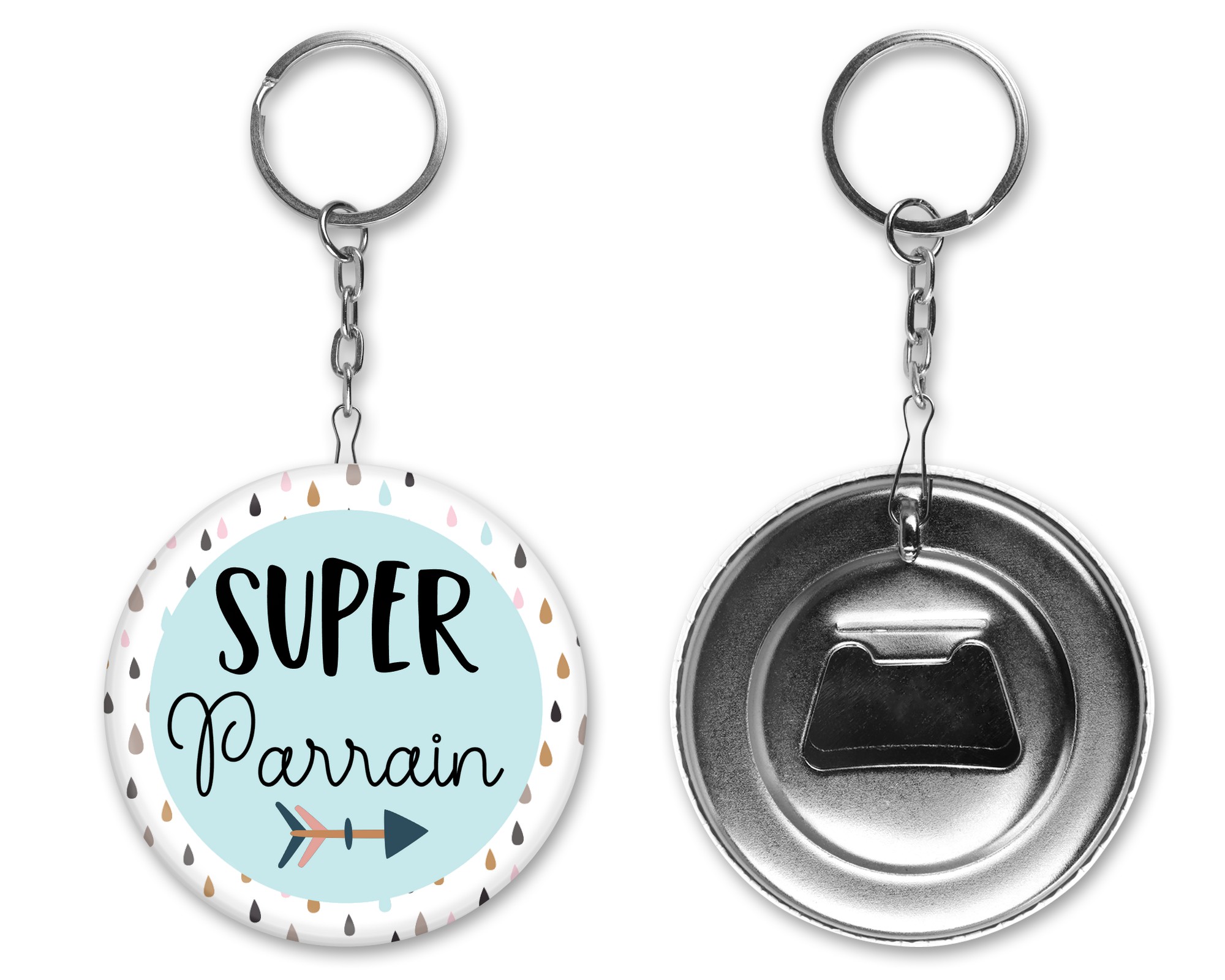 Badge Porte clés décapsuleur Super Parrain / Papa / Papy / Tonton