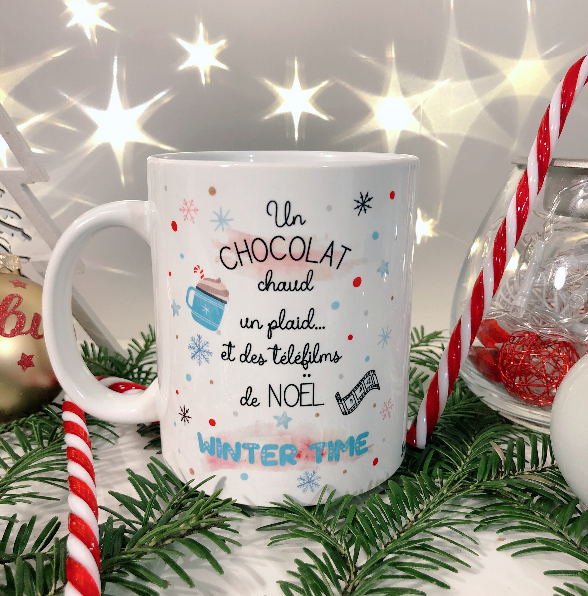 Mug chocolat chaud et télefilms de Noël personnalisé - Mug cadeau de Noël