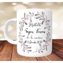 Mug Super Témoin Personnalisé prénoms et date - Modèle Baies Roses