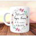 Mug personnalisé Super témoin Couronne de pensées - Personnalisé prénoms, date, prénoms des mariés