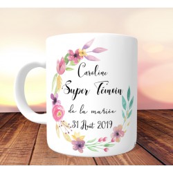 Mug personnalisé Super témoin Floral pensées - Mug Cadeau témoin de mariage 